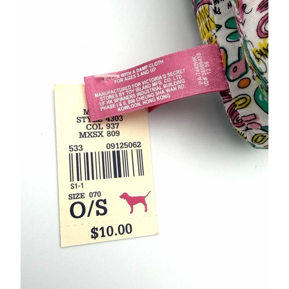 Victoria's Secret PINK Dog Graffiti Doodle White Print Plush Stuffed Animal 8.5
